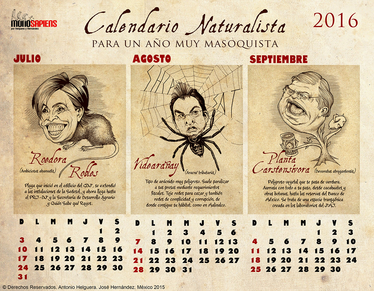 Calendario Naturalista para un año muy masoquista. 2016. Diciembre 2015.